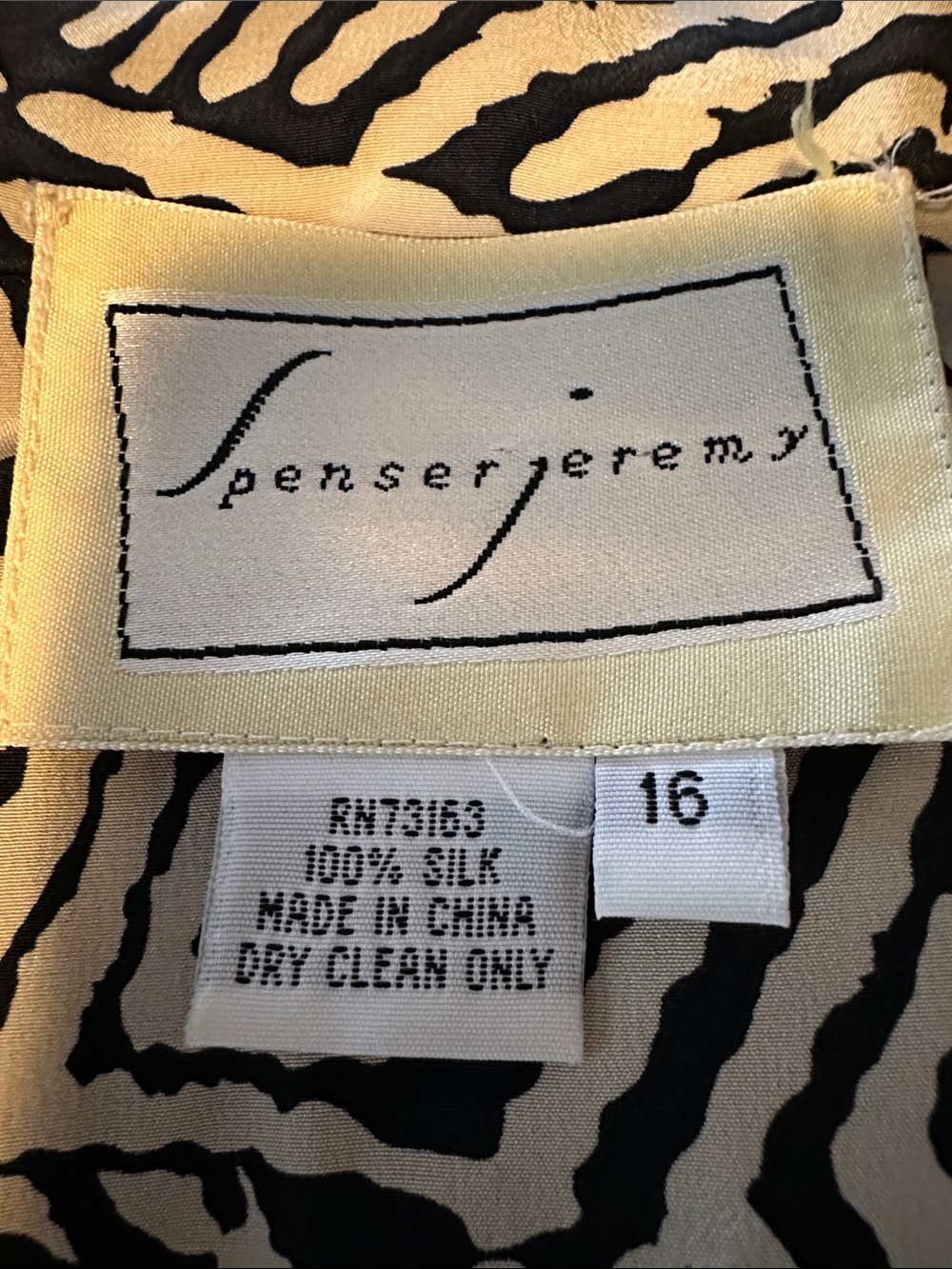 Spenser Jeremy Zebra Print Silk Button front Dress in Black & Cream